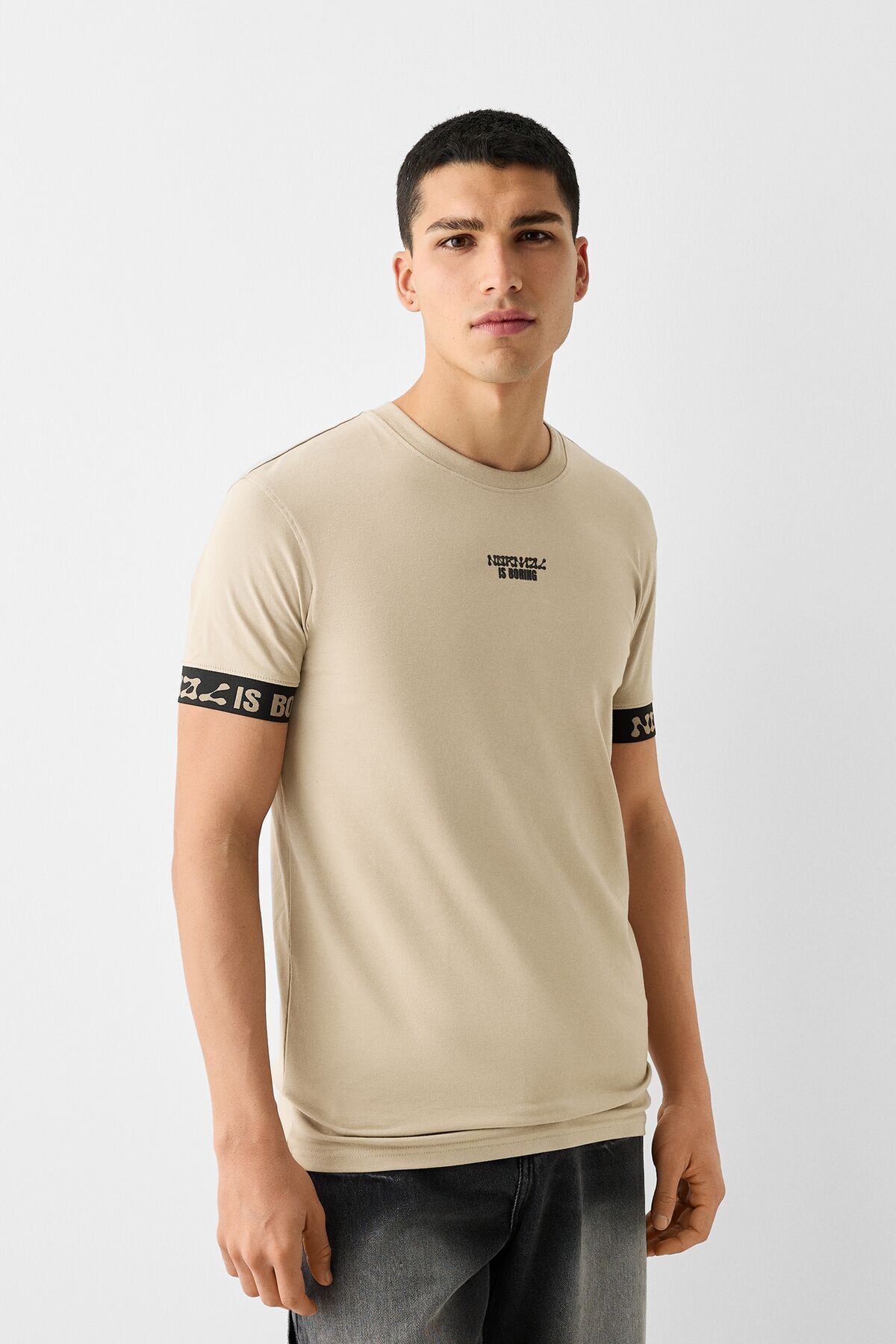 Bershka Şerit detaylı kısa kollu slim fit t-shirt