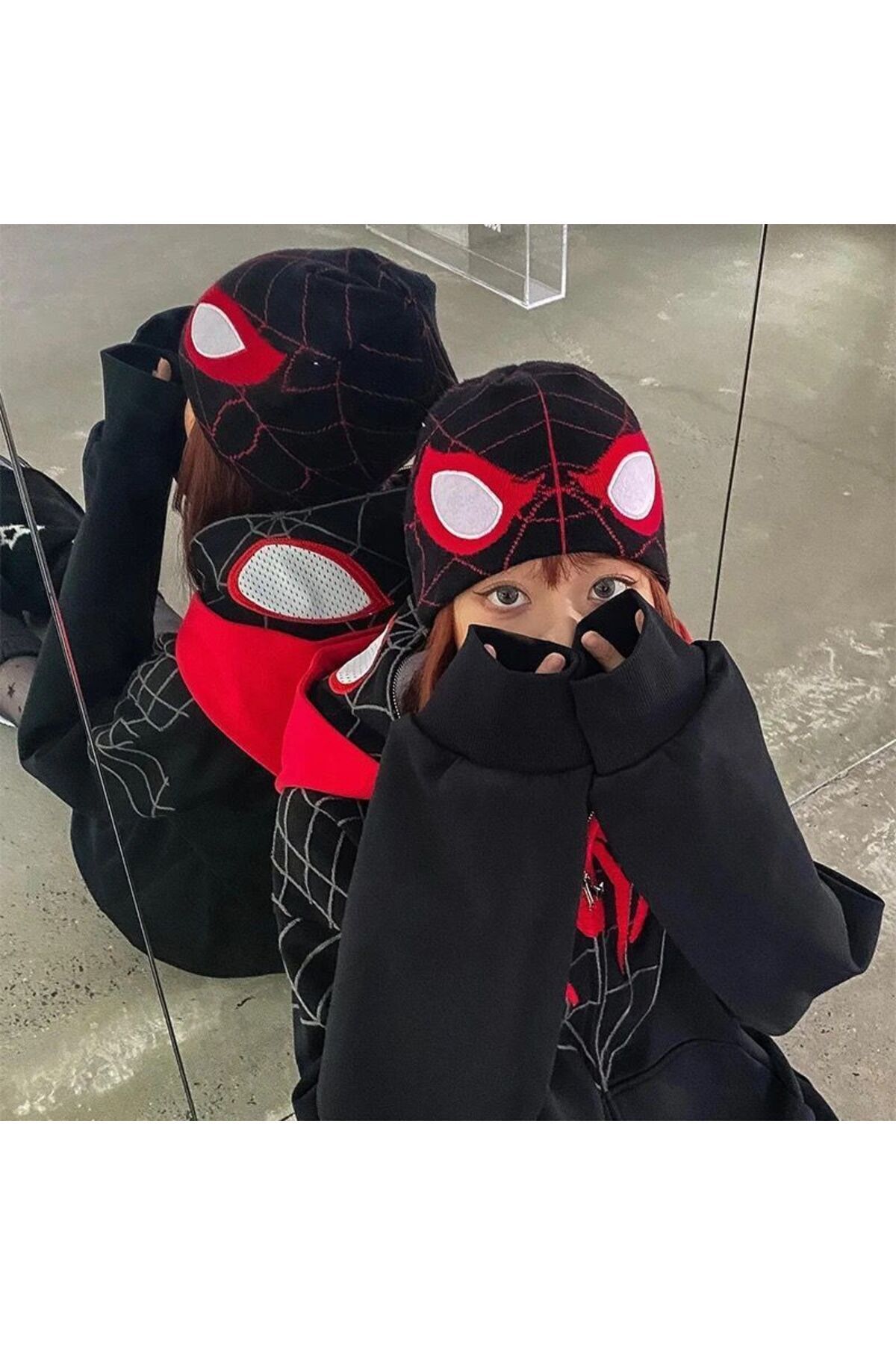 BROOD's Gothic Spider Man Maske Göz Detay Streetwear Unisex Triko Örgü Bere