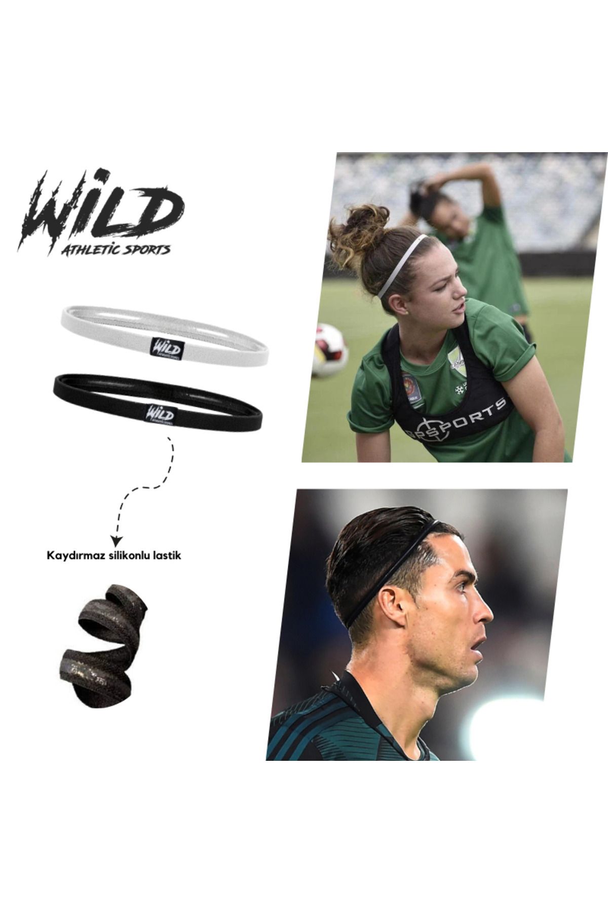 Wild Athletic Kaydırmaz Silikonlu Elastik Spor Futbol Saç Bandı Tokası Ikili Wildflex