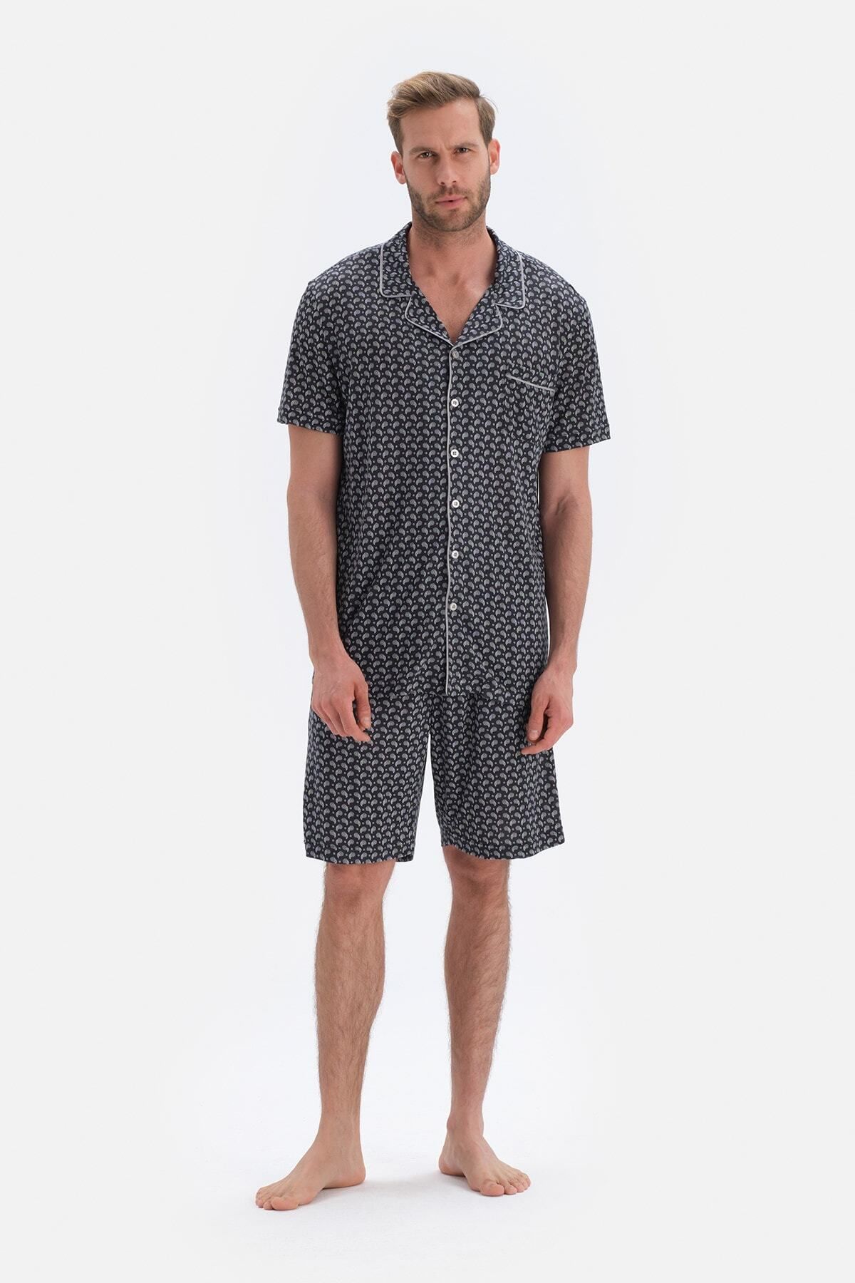 Dagi Siyah Şal Desenli Modal Damat Şortlu Pijama Takımı