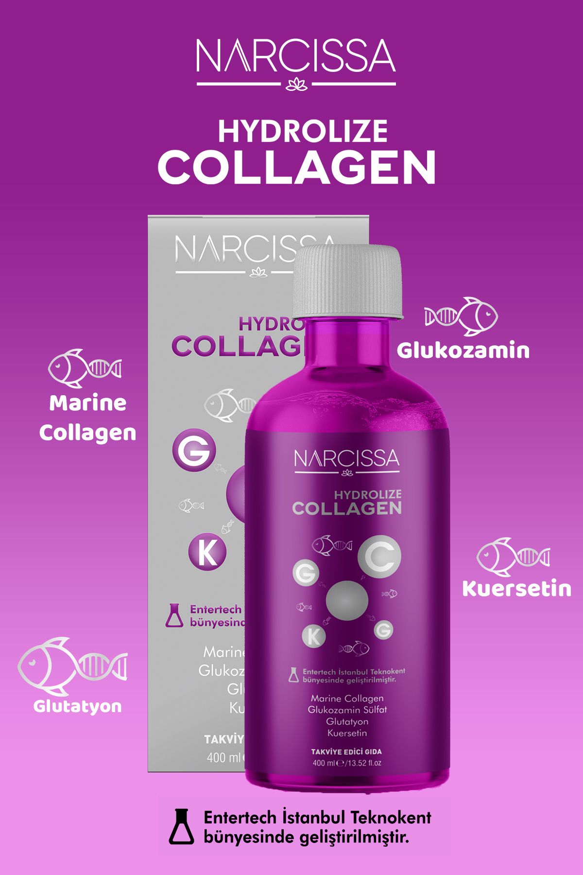Narcissa Hydrolize Collagen - %100 Saf Marine Collagen, Hidrolize Peptitler Içeren Sıvı Kolajen 400ML