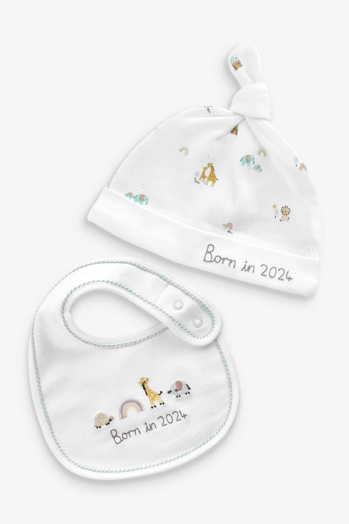 Next Baby 2 Parça %100 Organik Pamuk 2024 Doğumlu Önlük ve Şapka Seti