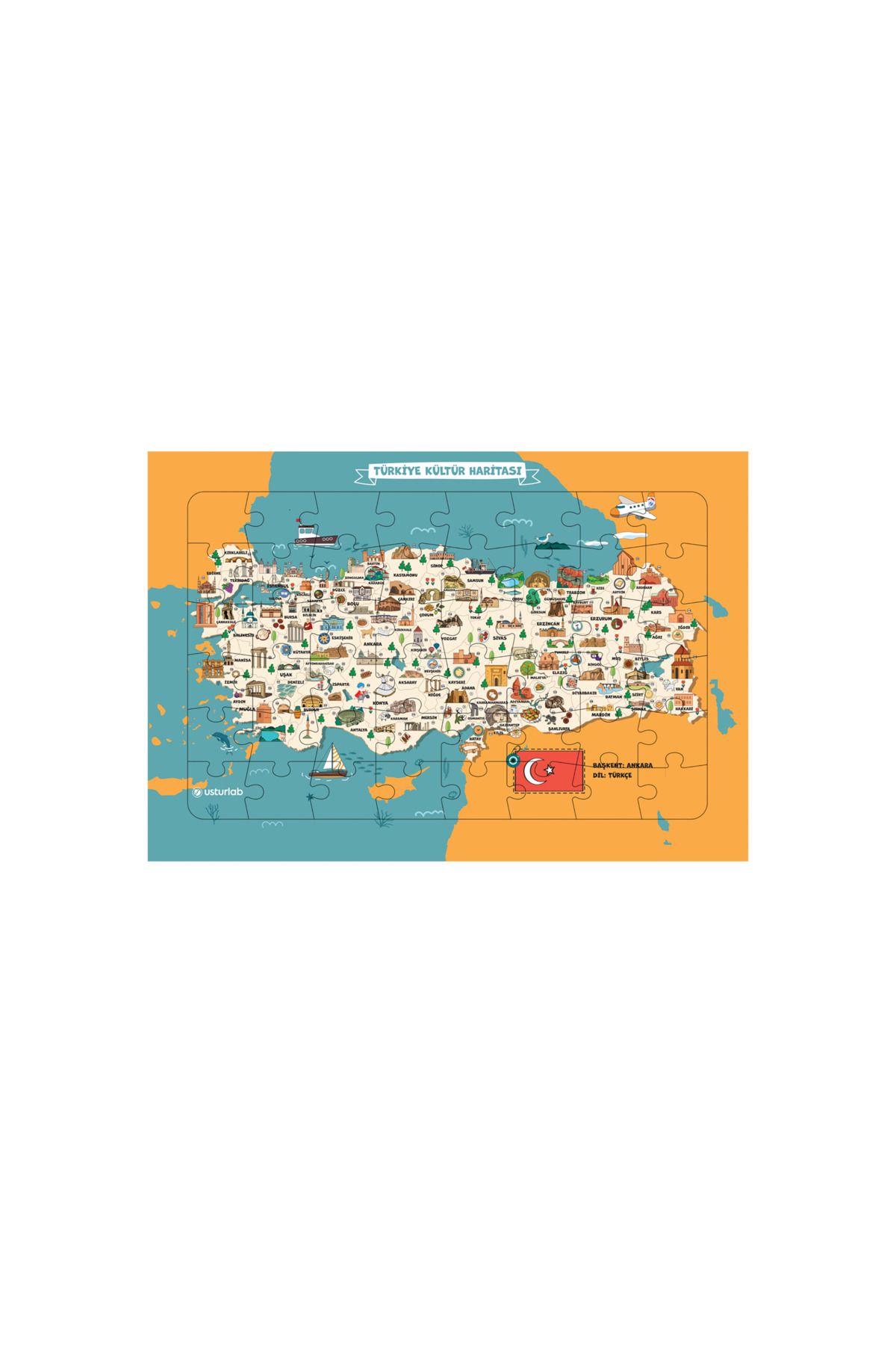 USTURLAB Türkiye Kültür Haritası Yap Boz /puzzle Eğitici Oyun