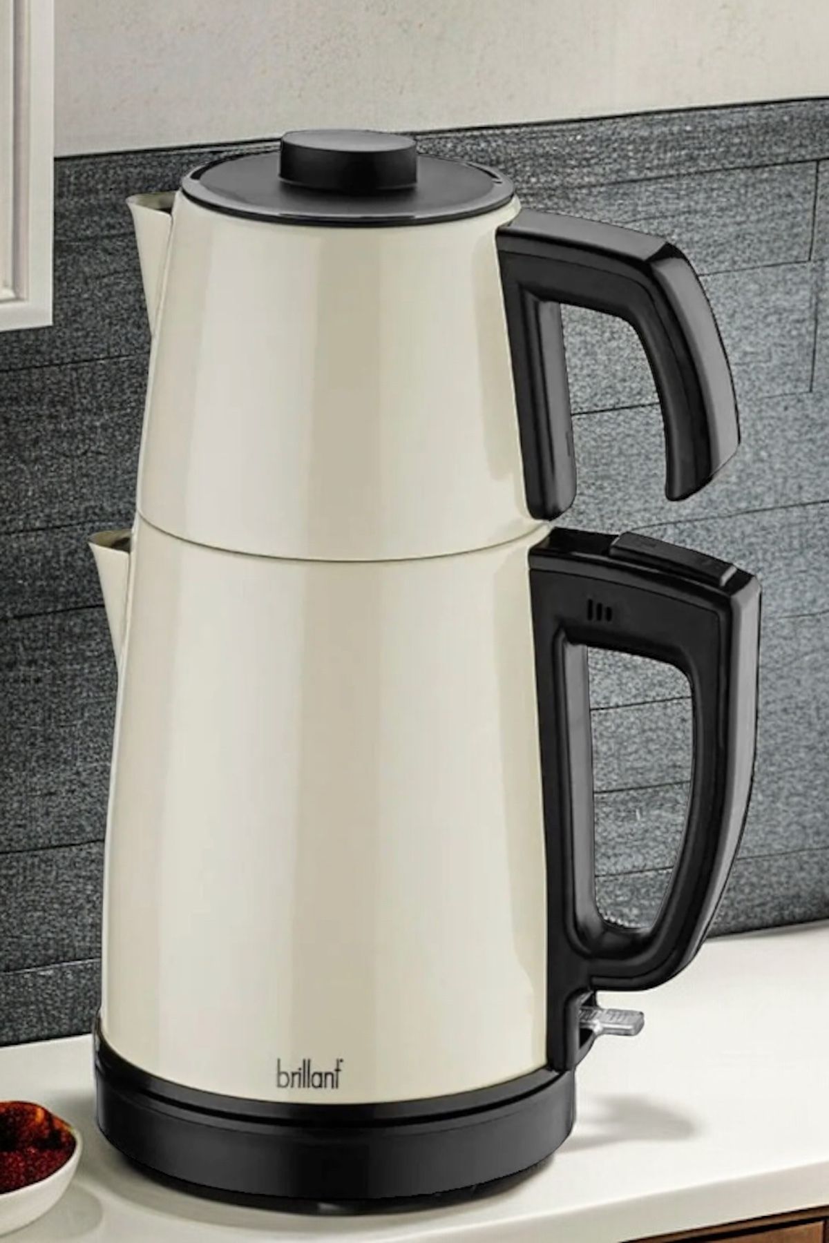 Brillant Krem 30 Bardaklık 2200 Watt Geniş Hazneli Paslanmaz Çelik Çay Makinesi Ve Su Isıtıcısı