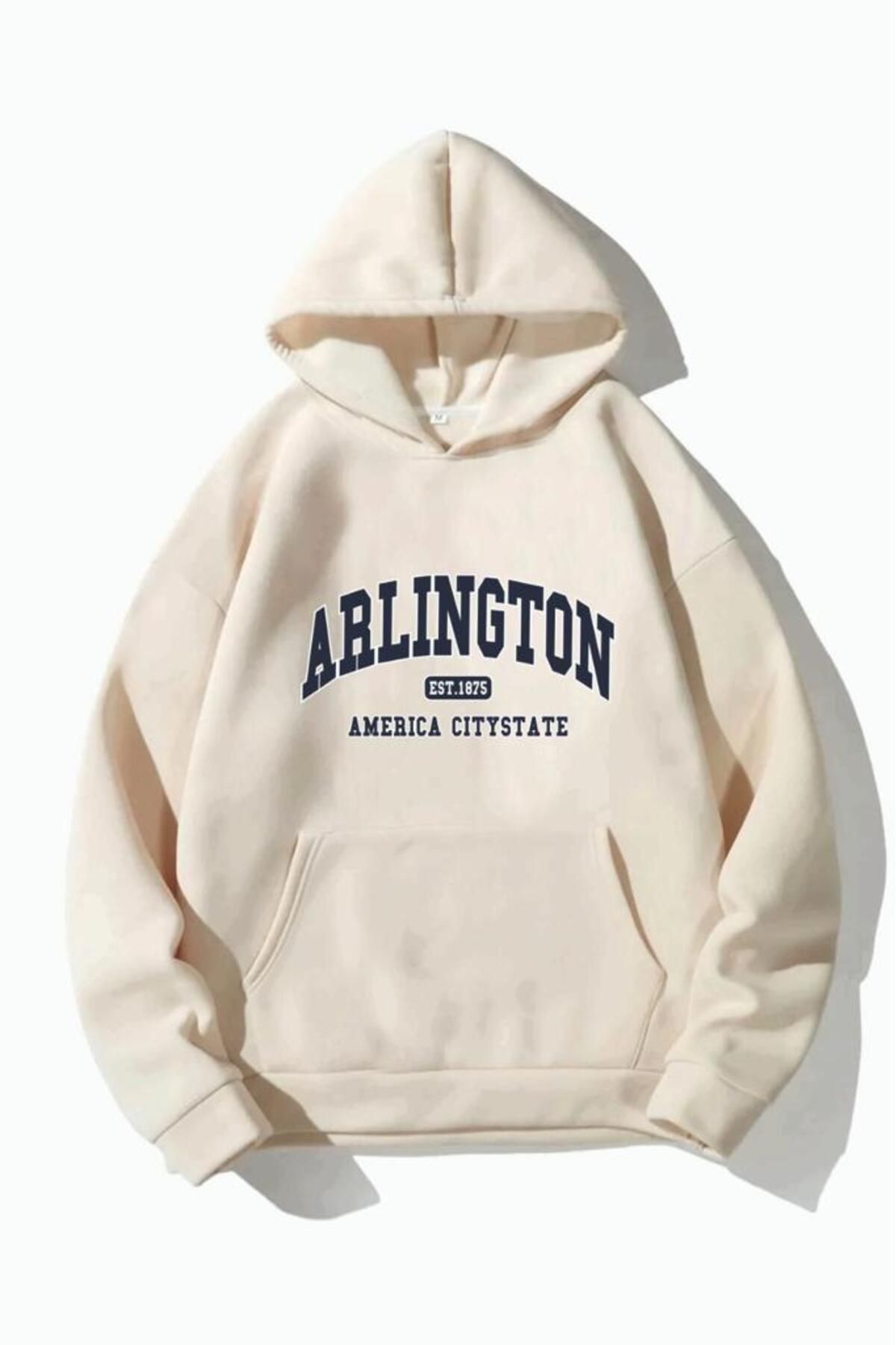 DESCARTES Unisex Arlington American City State Baskılı Üç İplikli Kapüşonlu Sweatshirt