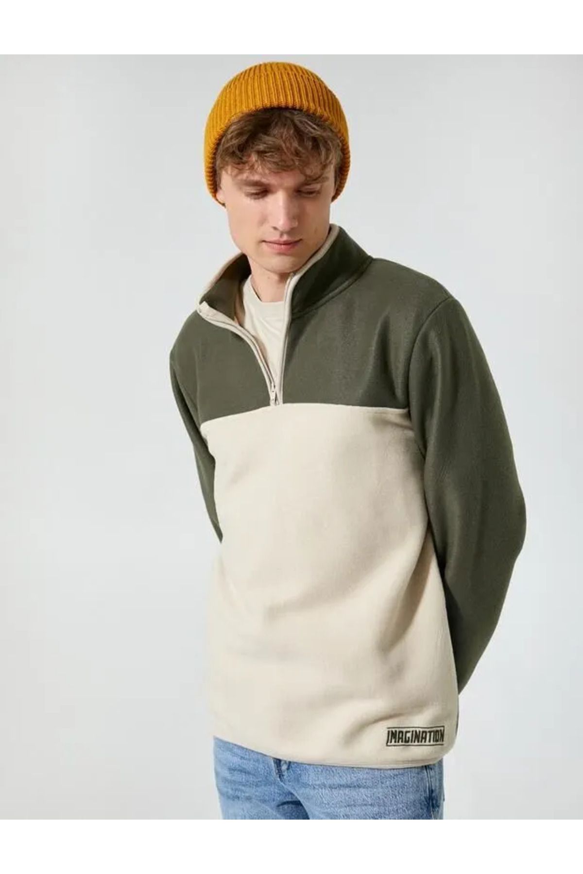 Koton Polar Sweatshirt Yarım Fermuarlı Renk Bloklu Slogan Detaylı