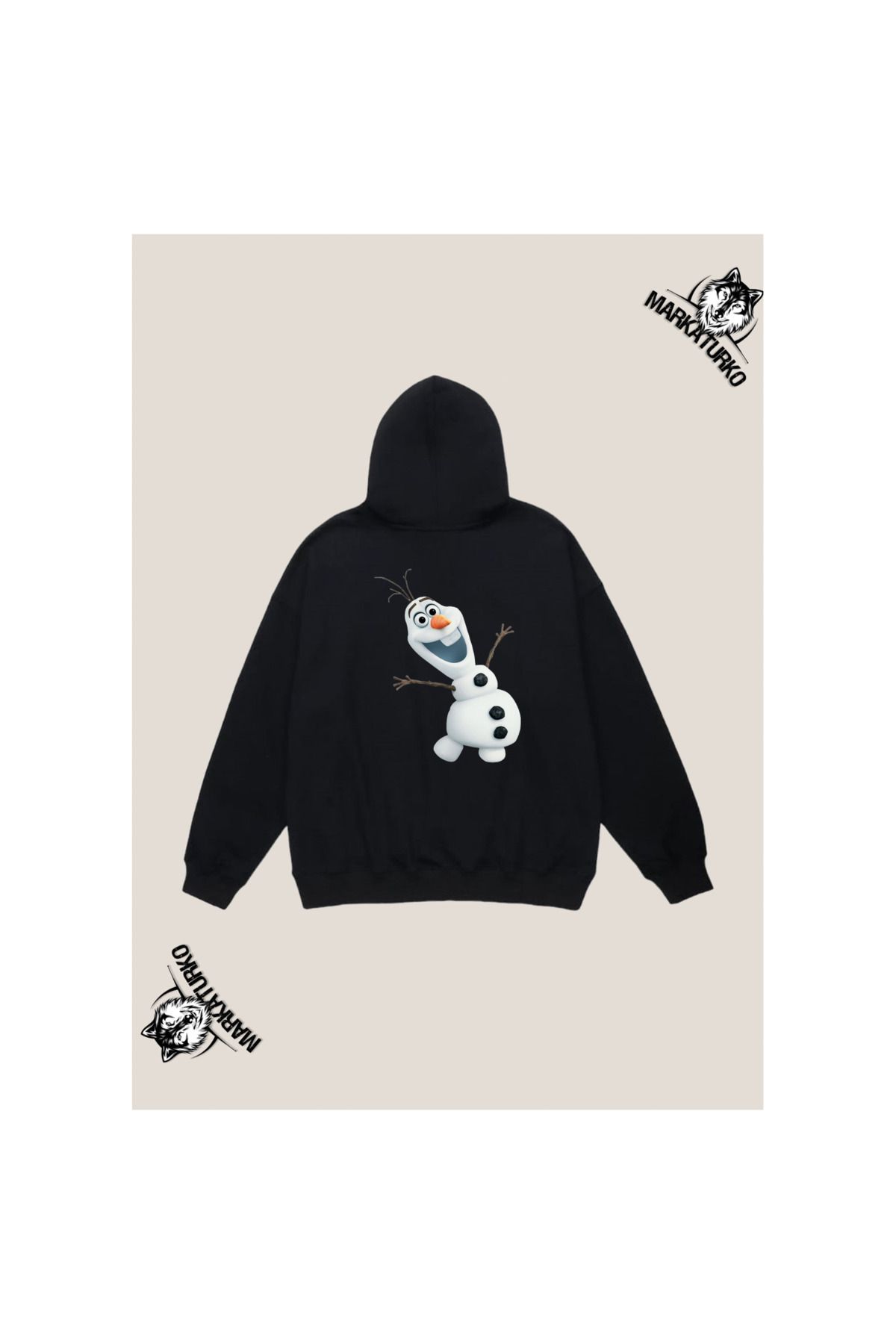 MarkaTurko Frozen Özel Tasarım Sırt Baskılı Siyah Kapşonlu Unisex Sweatshirt 2404-3