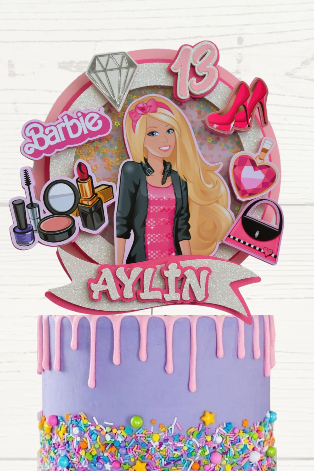 caketopper 3D Pasta Süsü Barbie Temalı Kişiye Özel Kız Çocuk Doğum Günü Pasta Parti Süsü - Cake Topper(19x18cm)