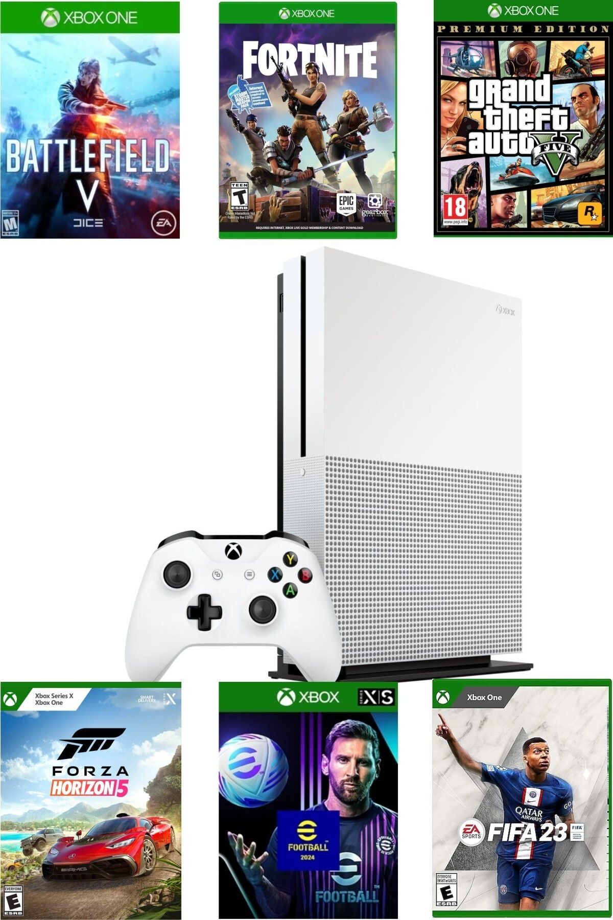 Microsoft XBOX One S 1 TB - Teşhir Cihazı 6 Ay Garantili - GTA 5, FIFA 23 Dahil 15 Dijital Oyun Hediyeli