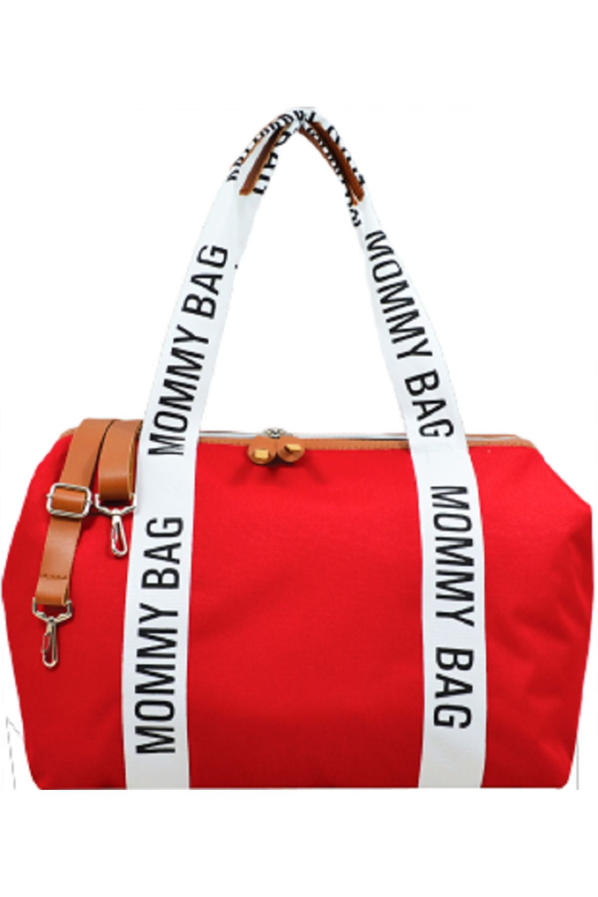 Babysi Mommy Bag Exclusive Tasarım Şeritli Kırmızı Baby Anne Bebek Bakım ve Kadın Çantası