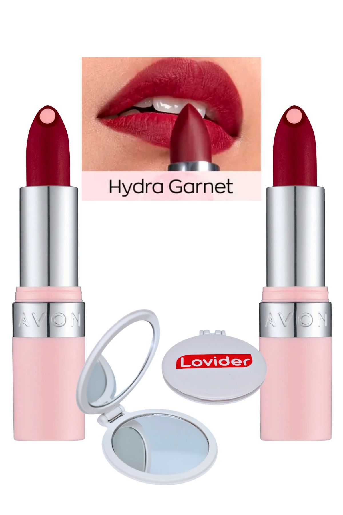 Avon Hydramatic Mat Ruj Garnet 2'li + Lovider Cep Aynası Hediye