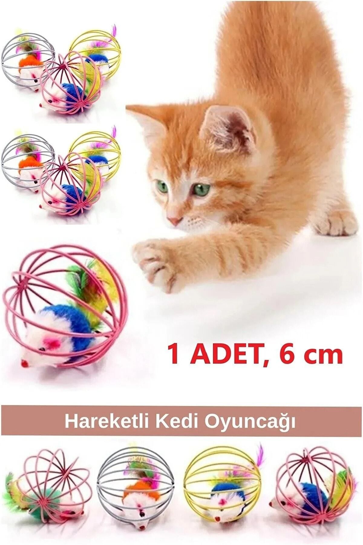TİNEKE Kafesli Renkli Fareli Kedi Köpek Oyun Topu 6 cm