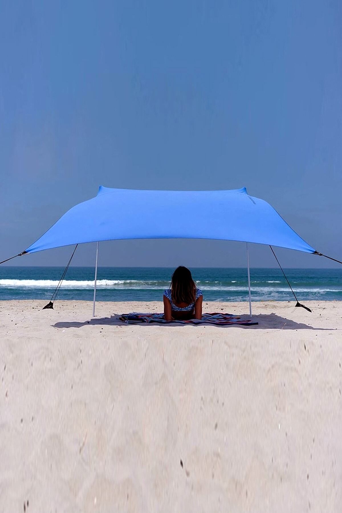 Bundera Zelt 2,3 Metre Gölgelik Tente Plaj Şemsiyesi Bahçe Teras Çardak Kamp Piknik Güneşlik Şemsiye Mavi