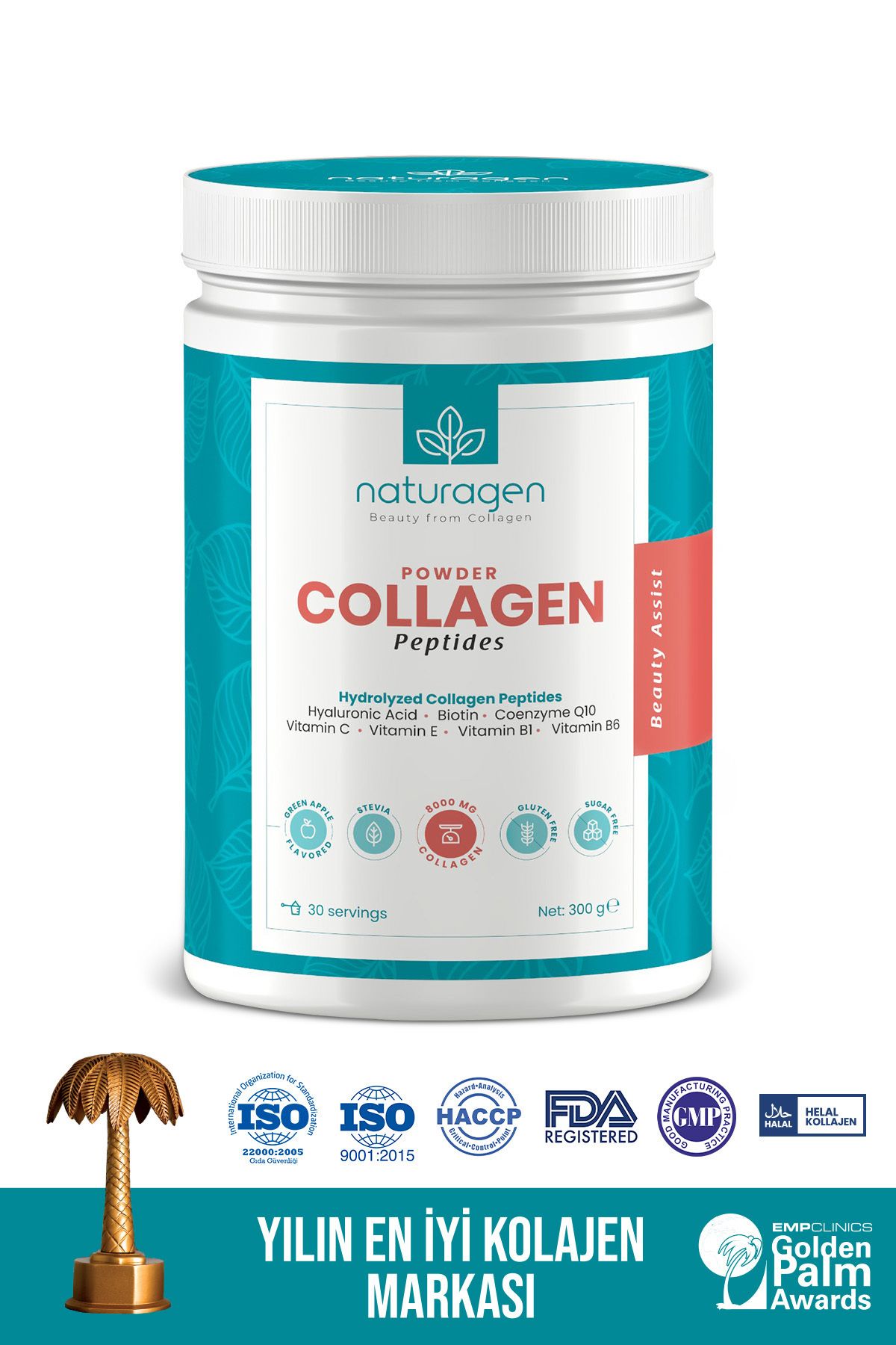 Naturagen Kolajen Powder Yeşil Elma Aromalı 300 Gr(tip 1 ,tip 3 8.000 Mg Collagen Hyaluronik Asit,vitamin C)