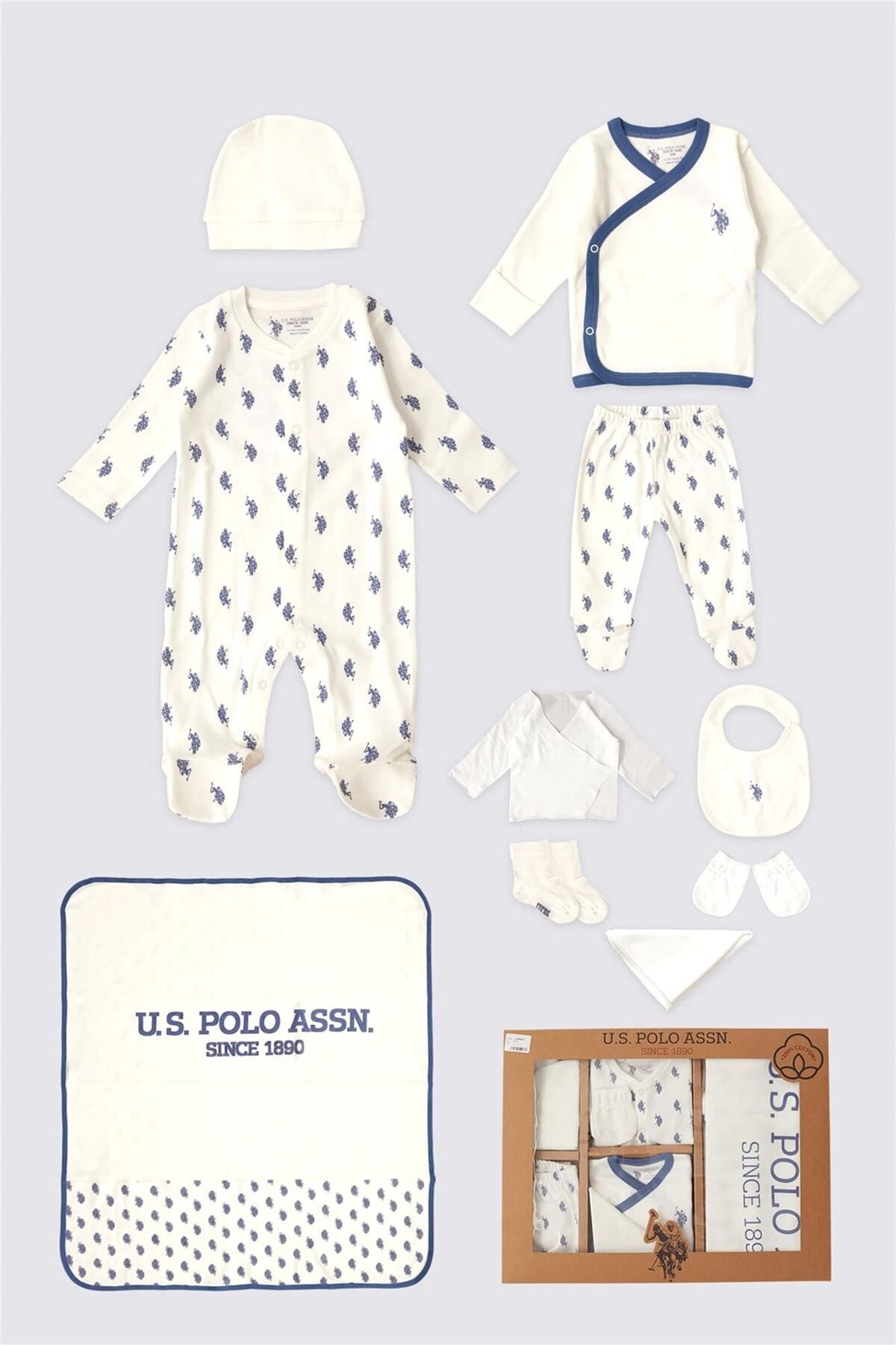U.S. Polo Assn. Erkek Bebek 10'lu Hastane Çıkış Seti Lacivert USB2049