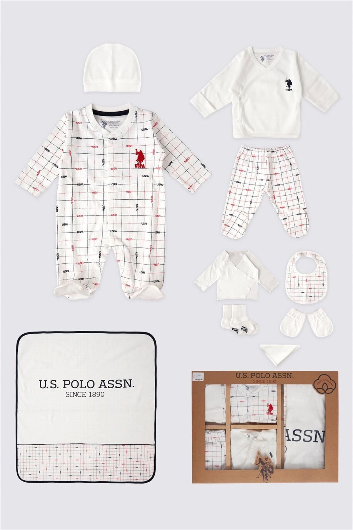 U.S. Polo Assn. U.S. Polo Assn. Erkek Bebek 10'lu Hastane Çıkış Seti Krem USB1811