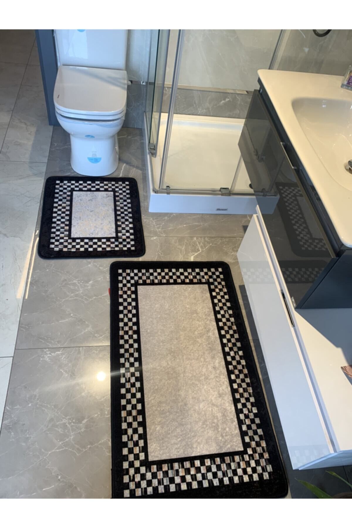 Brillant Melany Damalı 2'li Lateks Taban Banyo Paspas Takımı (60X50 - 60X100)