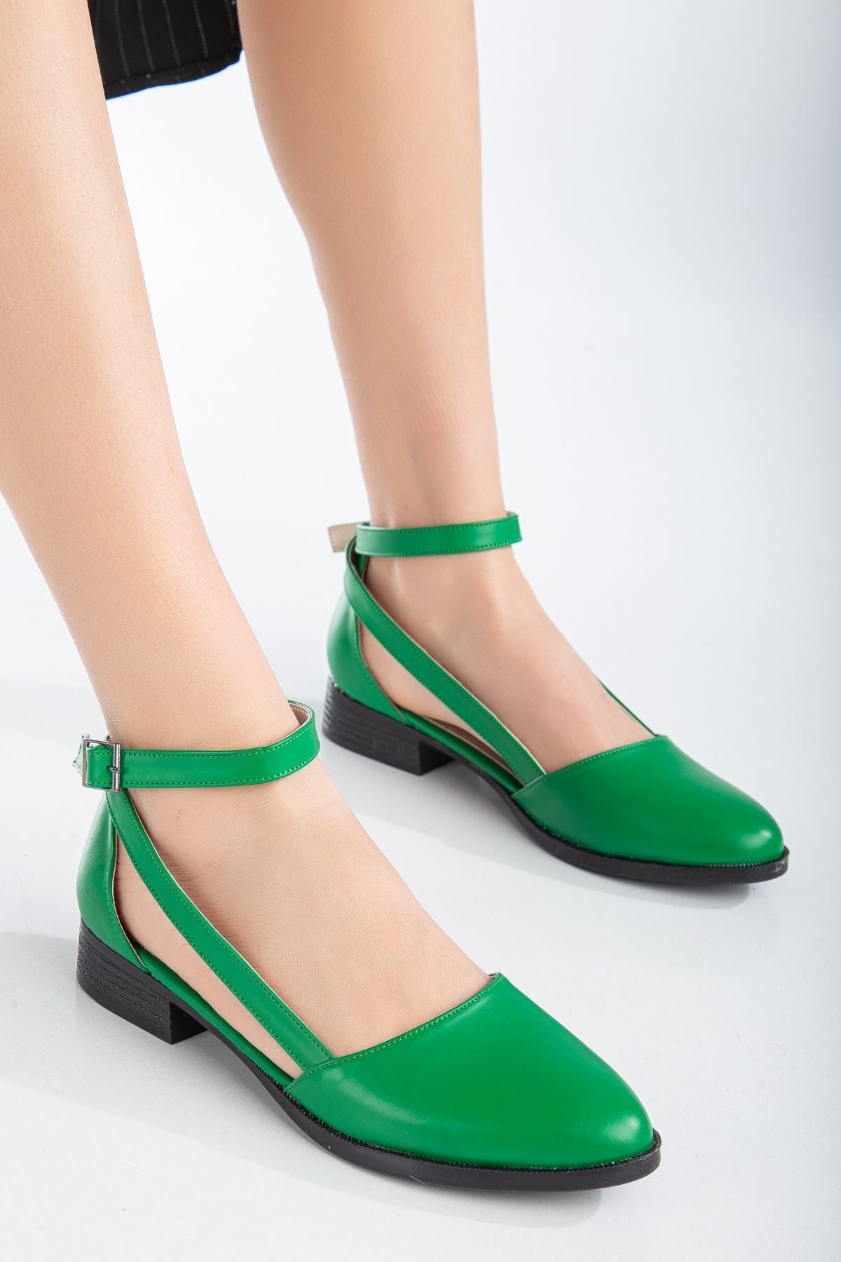 MaskButik Rayna Kısa Topuk Cilt Ayakkabı Yeşil