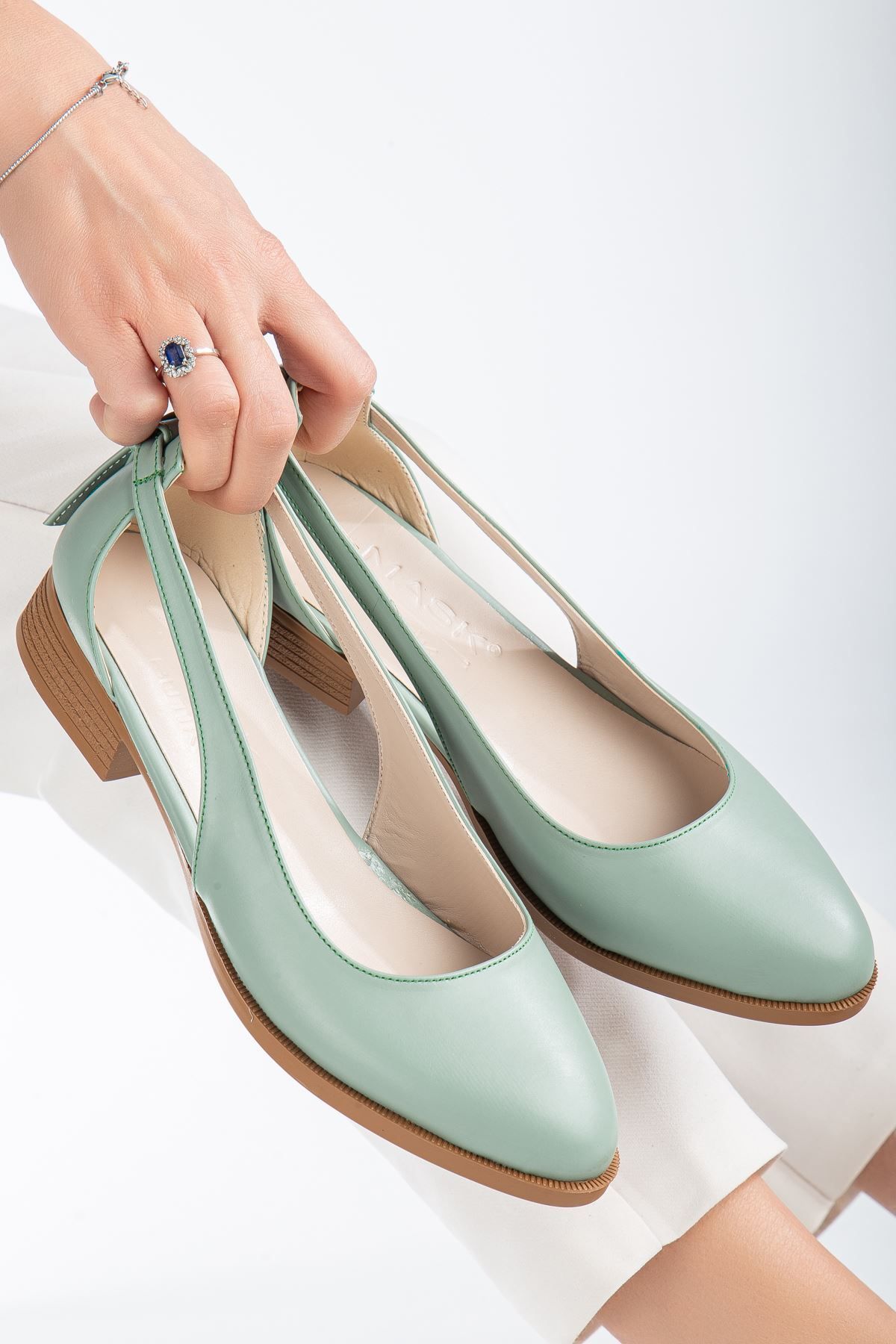 MaskButik Volpen Cilt Kısa Topuk Ayakkabı Mint Yeşil