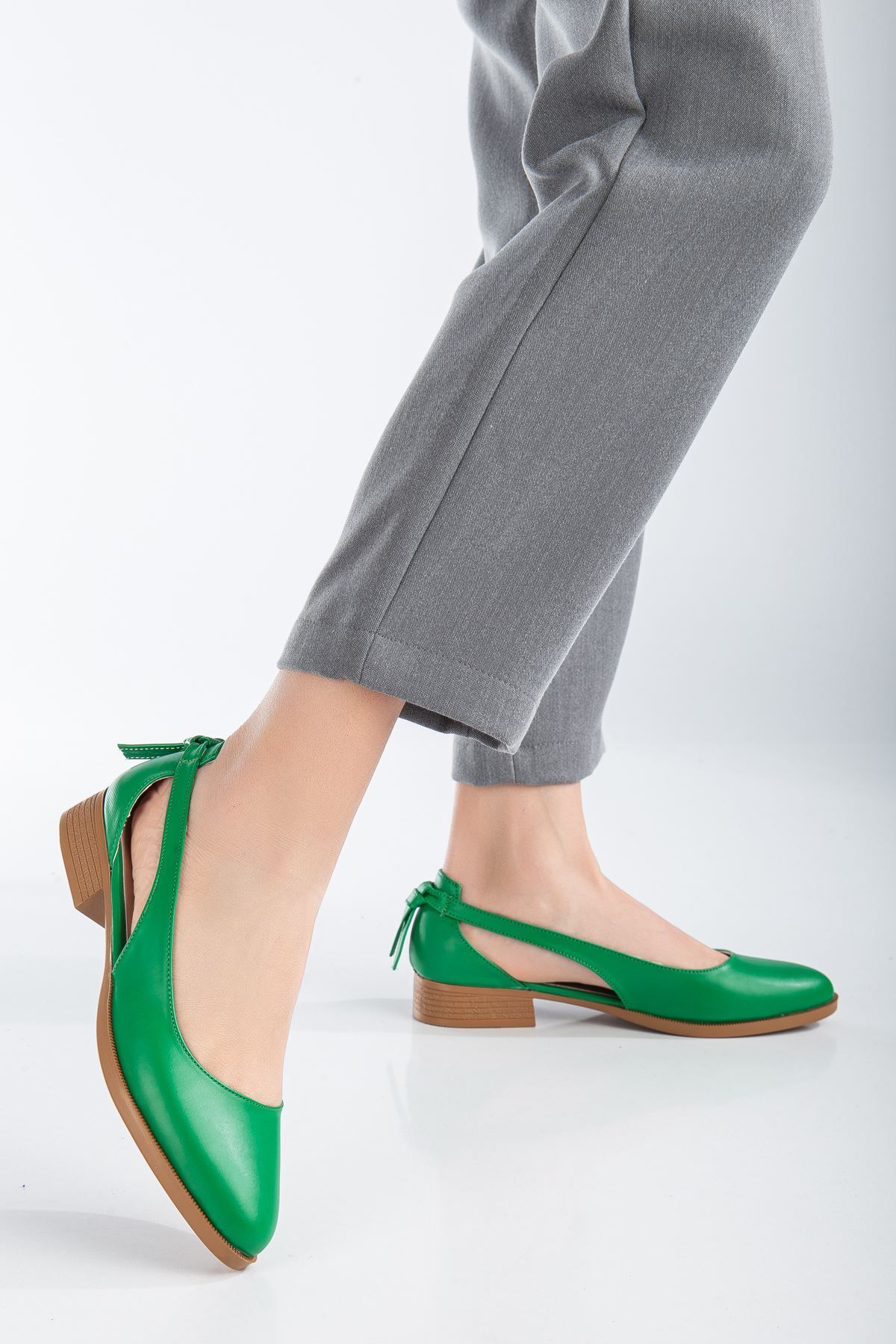 MaskButik Volpen Cilt Kısa Topuk Ayakkabı Yeşil