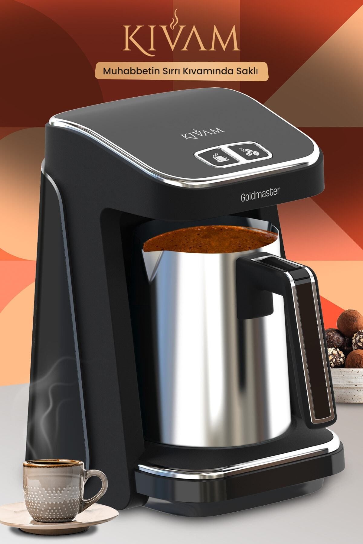 GoldMaster Prokıvam Inox Siyah Geniş Hazne Çelik Cezveli Akıllı Yerleştirmeli Türk Kahve Makinesi