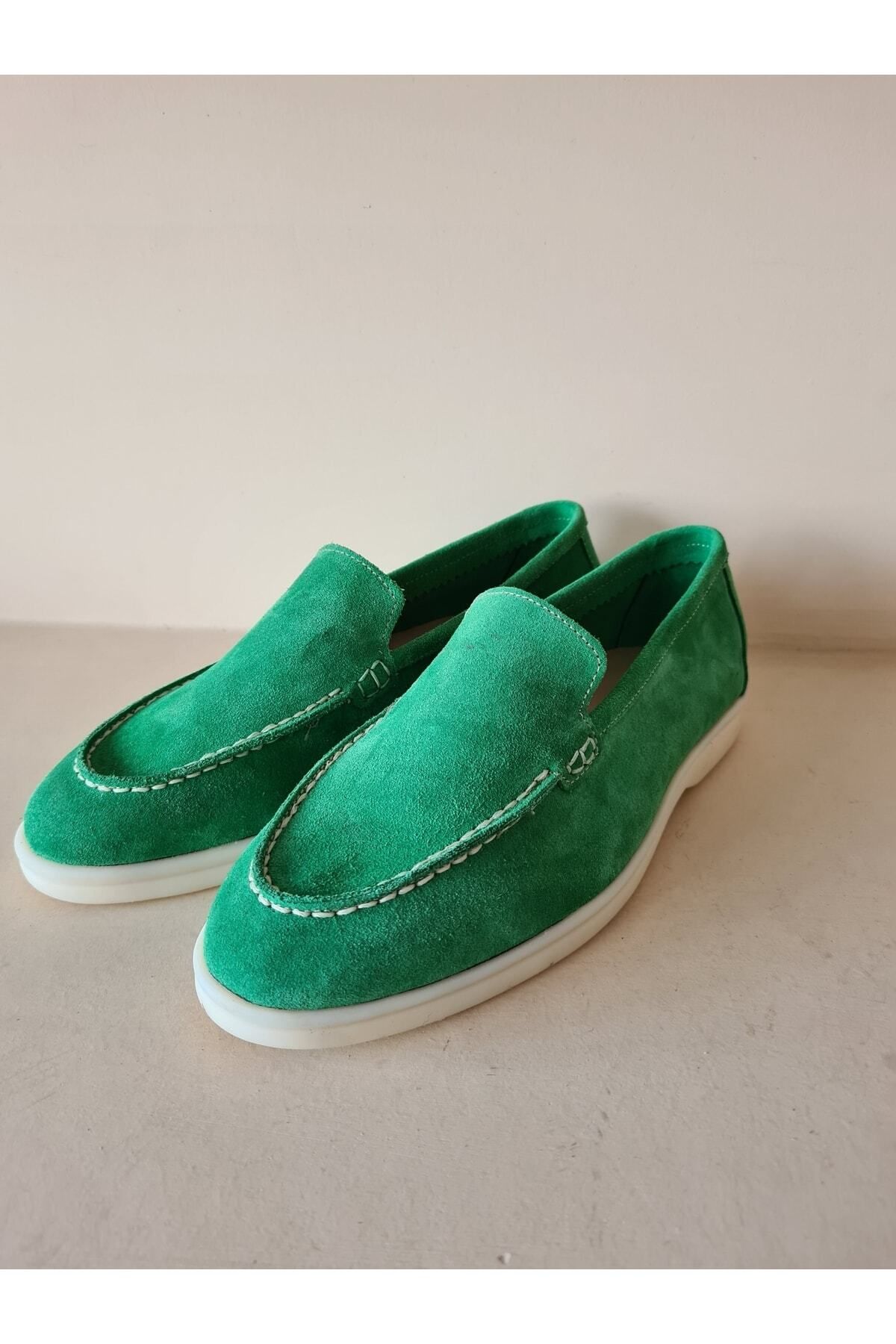 AYAK&KABIM Hakiki Deri Yeşil Günlük Kadın Ayakkabı Loafer Makosen