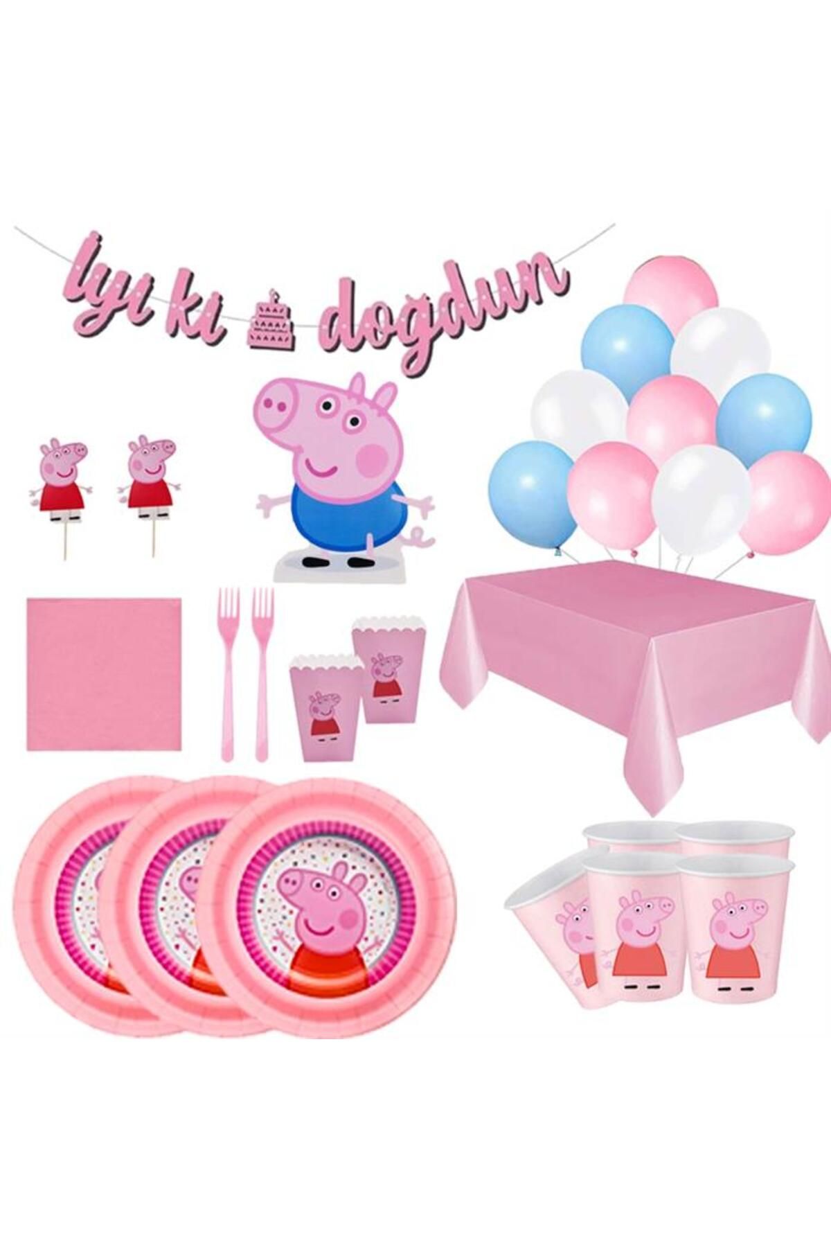 Parti Evreni Peppa Pig Doğum Günü Seti 10 Kişilik