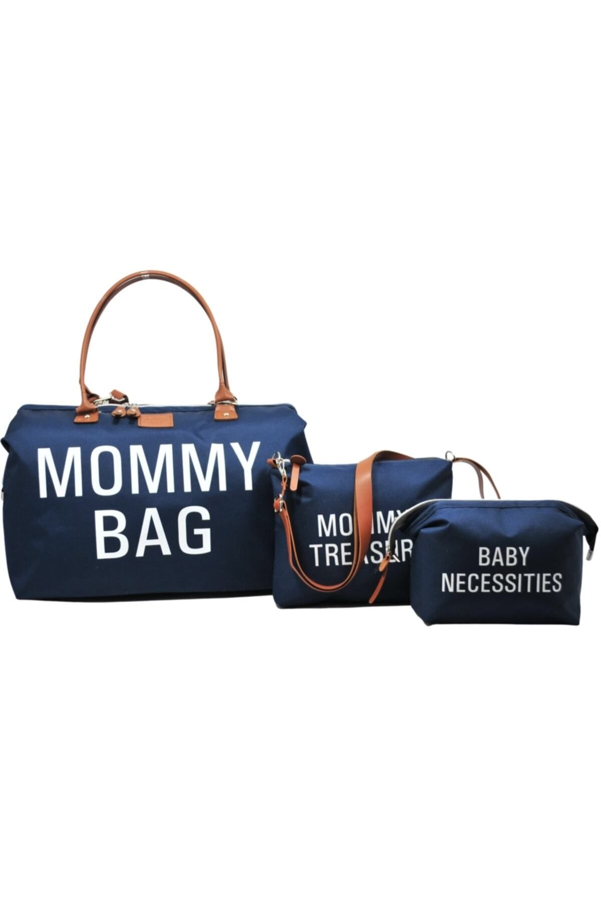 Babysi Mommy Bag Exclusive Tasarım 3 Lü Set Lacivert Baby Anne Bebek Bakım ve Kadın Çantası