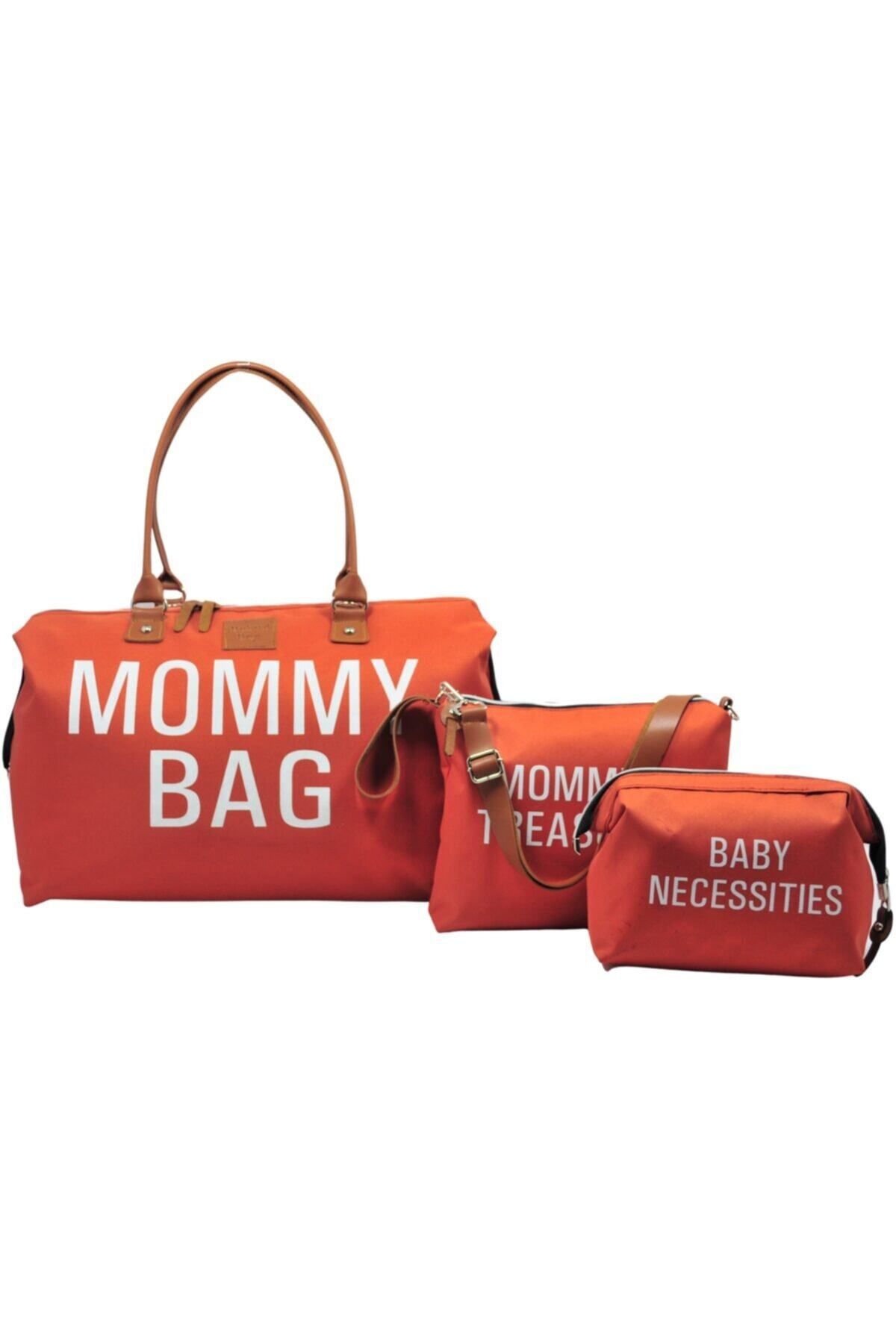 Babysi Mommy Bag Tasarım 3 Lü Set Kiremit Baby Anne Bebek Bakım Ve Kadın Çantası