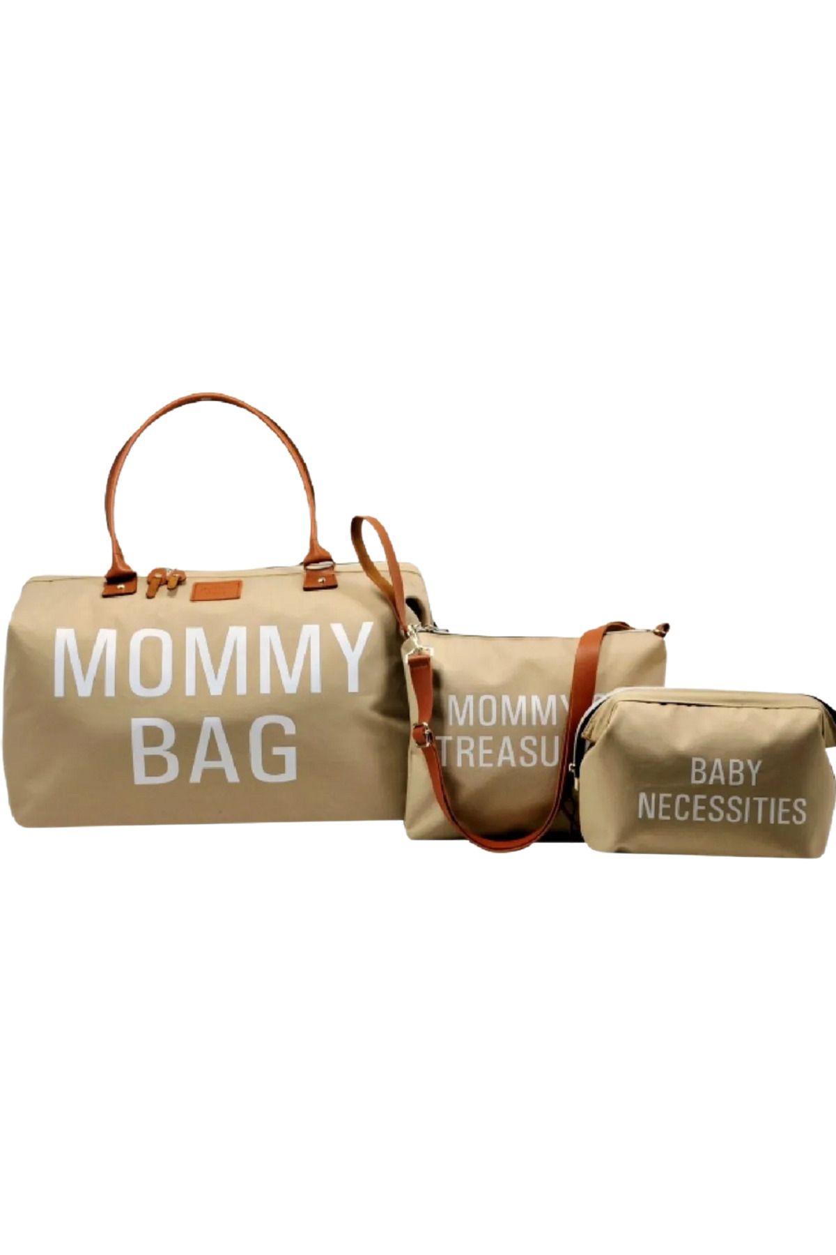 Babysi Mommy Bag Exclusive Tasarım 3 Lü Set Bej Baby Anne Bebek Bakım Ve Kadın Çantası