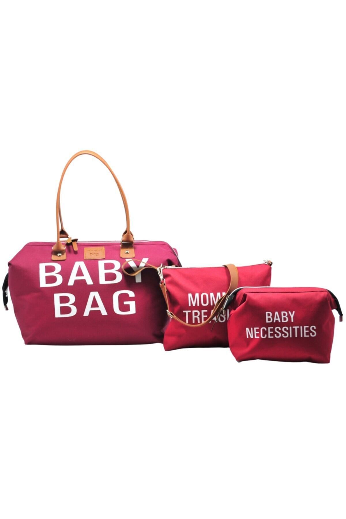 Babysi Baby Bag Tasarım 3 Lü Set Bordo Anne Bebek Bakım Ve Kadın Çantası