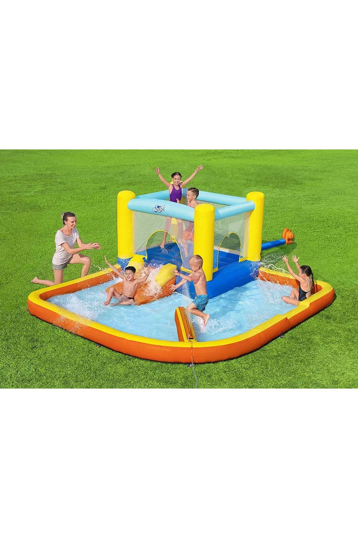 onlinestok Çocuk Eğlenceli Trambolin ve Kaydıraklı Su Parkı Eğlence Havuzu 65 x 340 x 152 cm