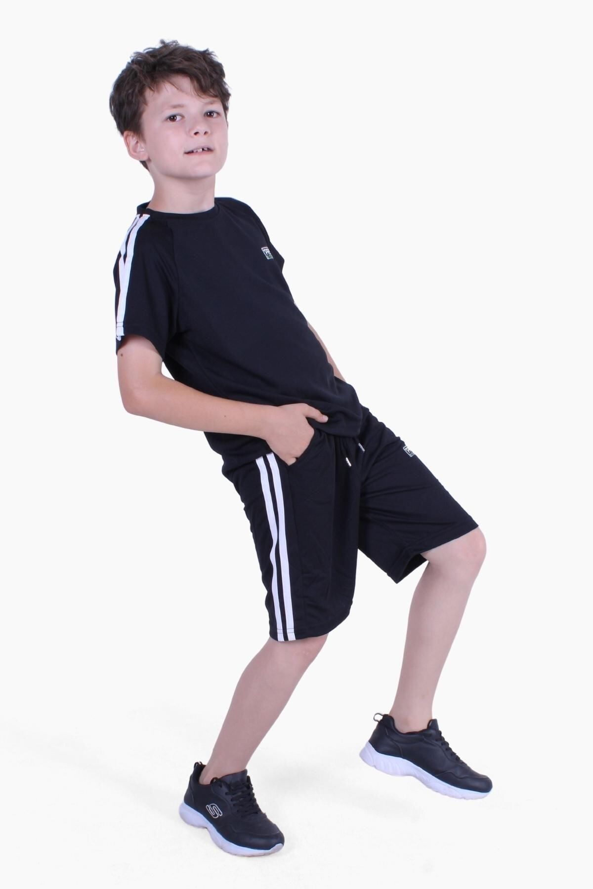 PANİO KİDS Çizgi Detaylı Basic- Spor Erkek Çocuk Yazlık Takım