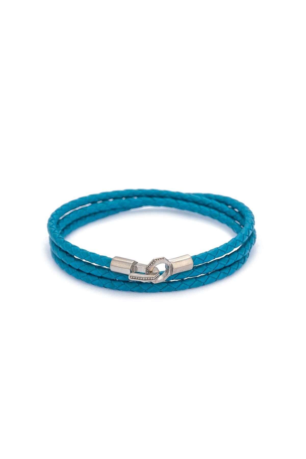 Atolyewolf Blue Triple Leather Bracelet In Silver