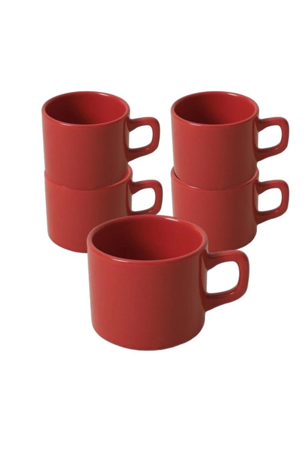Keramika 8 Cm Stackable Çay/nescafe Fincanı Kırmızı 6 Adet