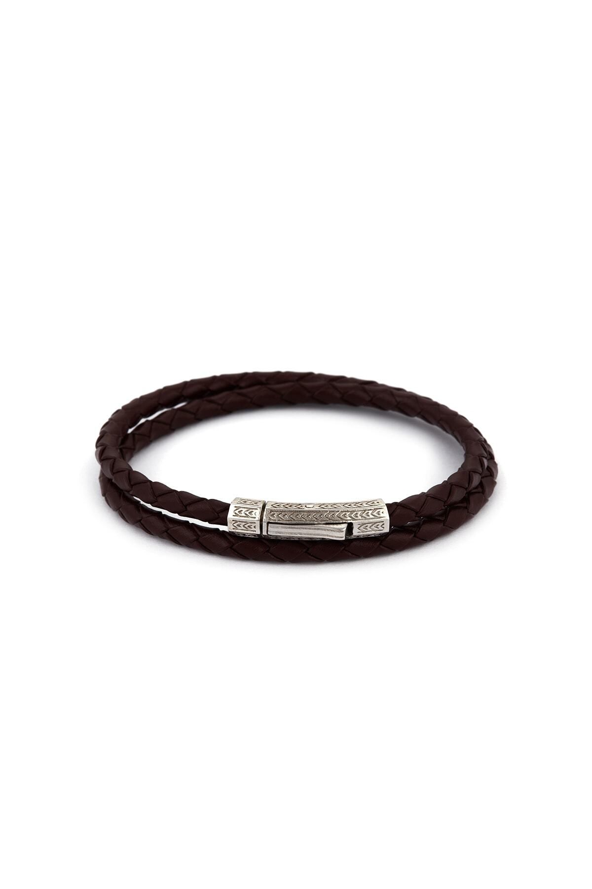 Atolyewolf Claret Red Double Leather Bracelet In Silver