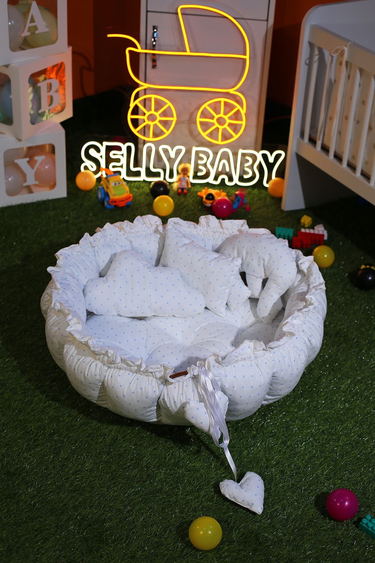 Selly Baby Mavi Puantiye Desen Rengi Açılır-kapanır Uyku Ve Oyun Minderi