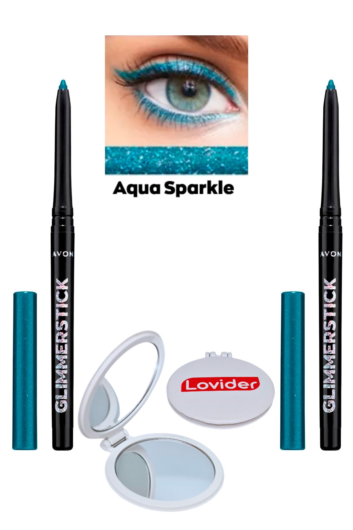 Avon Glimmerstick Asansörlü Göz Kalemi Pırıltılı - Aqua Sparkle 2'li + Lovider Cep Aynası Hediye