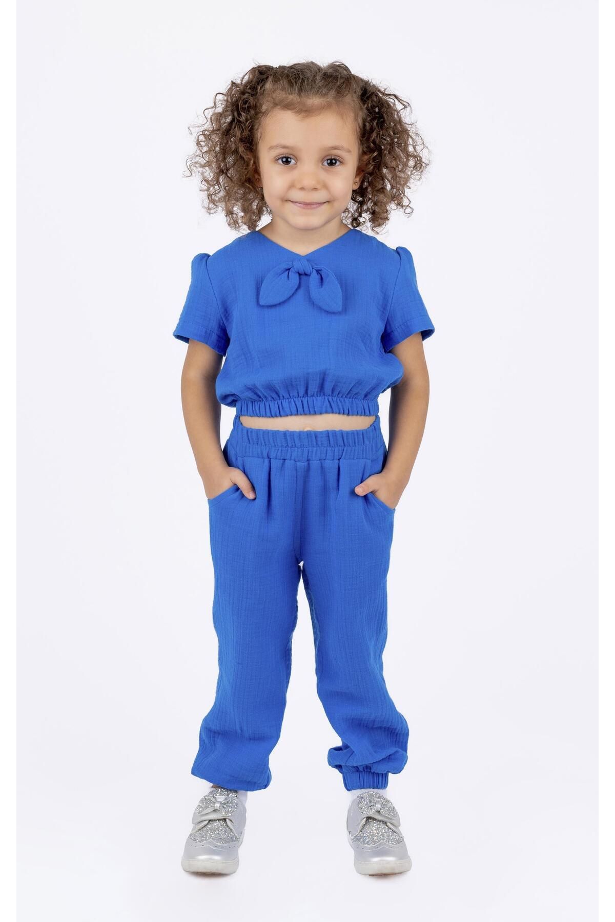 best kids Kız Çocuk Saks Mavi Crop Bluz