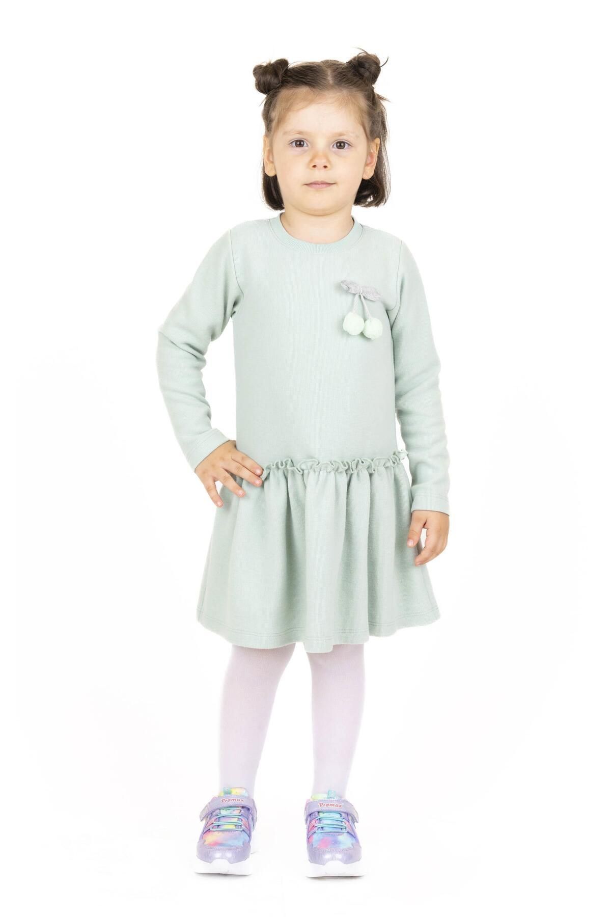 best kids Kız Çocuk Mint Kiraz Broşlu Elbise