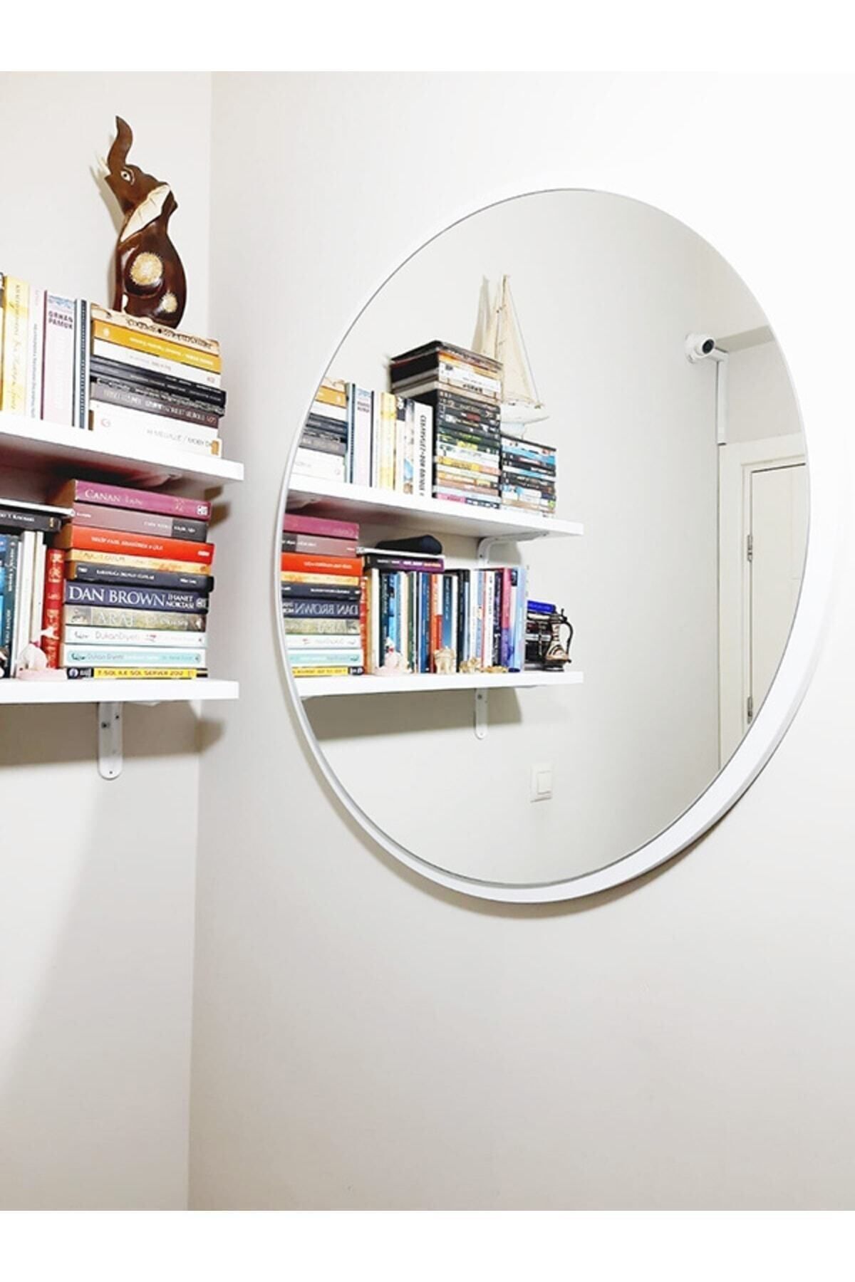 Rose Tasarım Beyaz Dekoratif Yuvarlak Ayna Salon Duvar Koridor Yatak Odası Aynası Estetik Tasarım Ofis Ayna 45 Cm