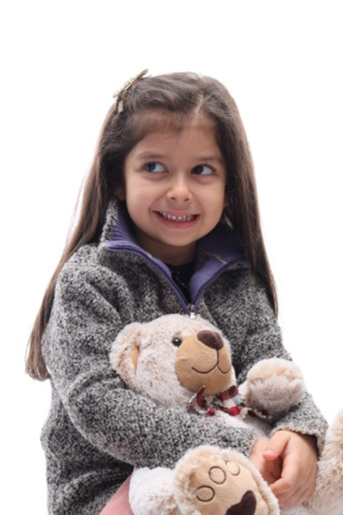 kid of knit Kız Çocuk Vizon&lila Detaylı Fermuarlı Hırka