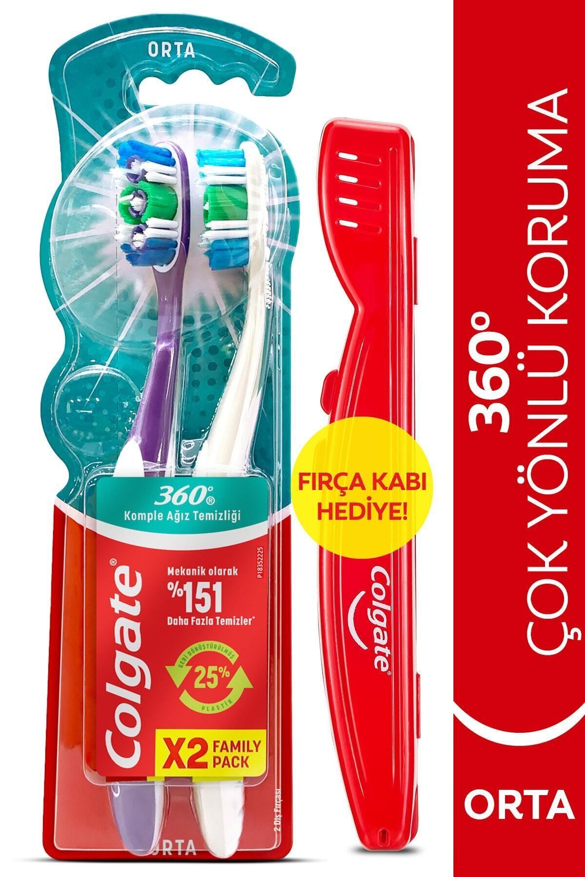 Colgate 360 Komple Ağız Temizliği Çok Yönlü Koruma Orta Diş Fırçası 1 1 & Fırça Kabı Hediye