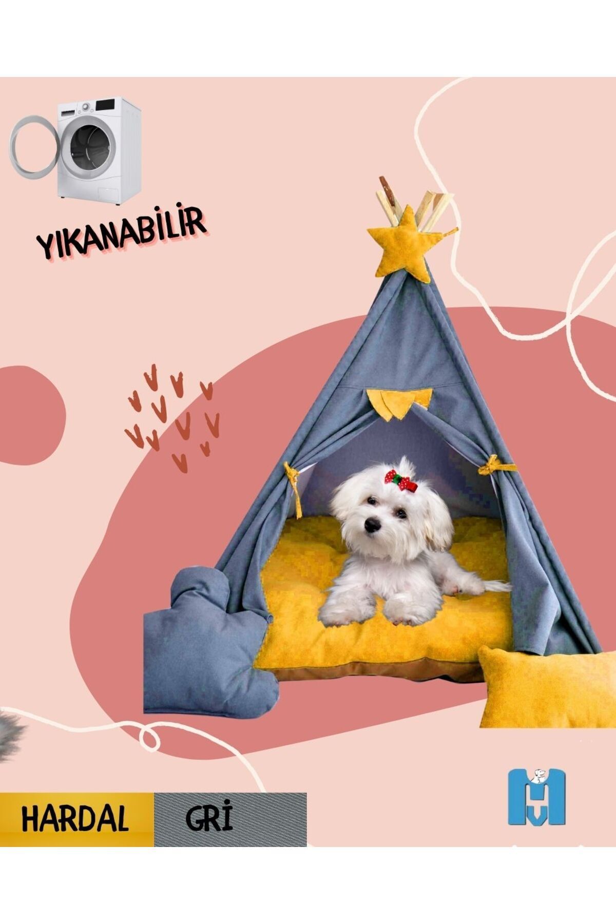Mavi Vitrin Küçük Irk Köpek Ve Kedi Çadırı Yıkanabilir Soft Yırtılmaz Kumaş Doğal Ahşap