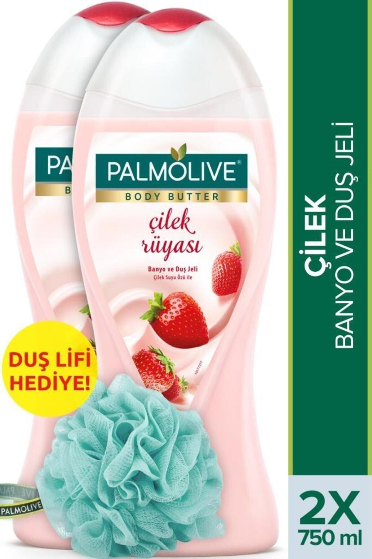 Palmolive Body Butter Çilek Rüyası  Banyo ve Duş Jeli 750 ml x 2 Adet + Duş Lifi Hediye