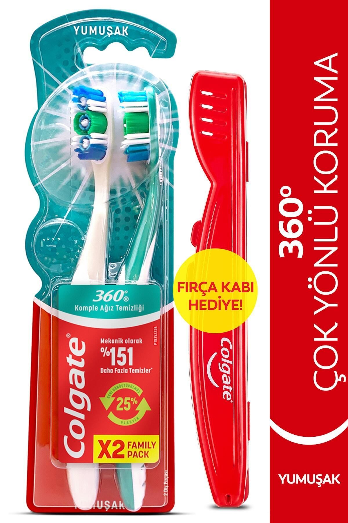 Colgate 360 Komple Ağız Temizliği Çok Yönlü Koruma Yumuşak Diş Fırçası 1+1 Fırça Kabı Hediye