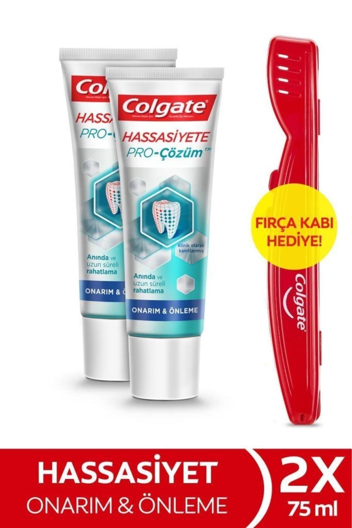 Colgate Hassasiyete Pro Çözüm Onarım Ve Önleme Diş Macunu 75 ml X2 Adet Fırça Kabı Hediye
