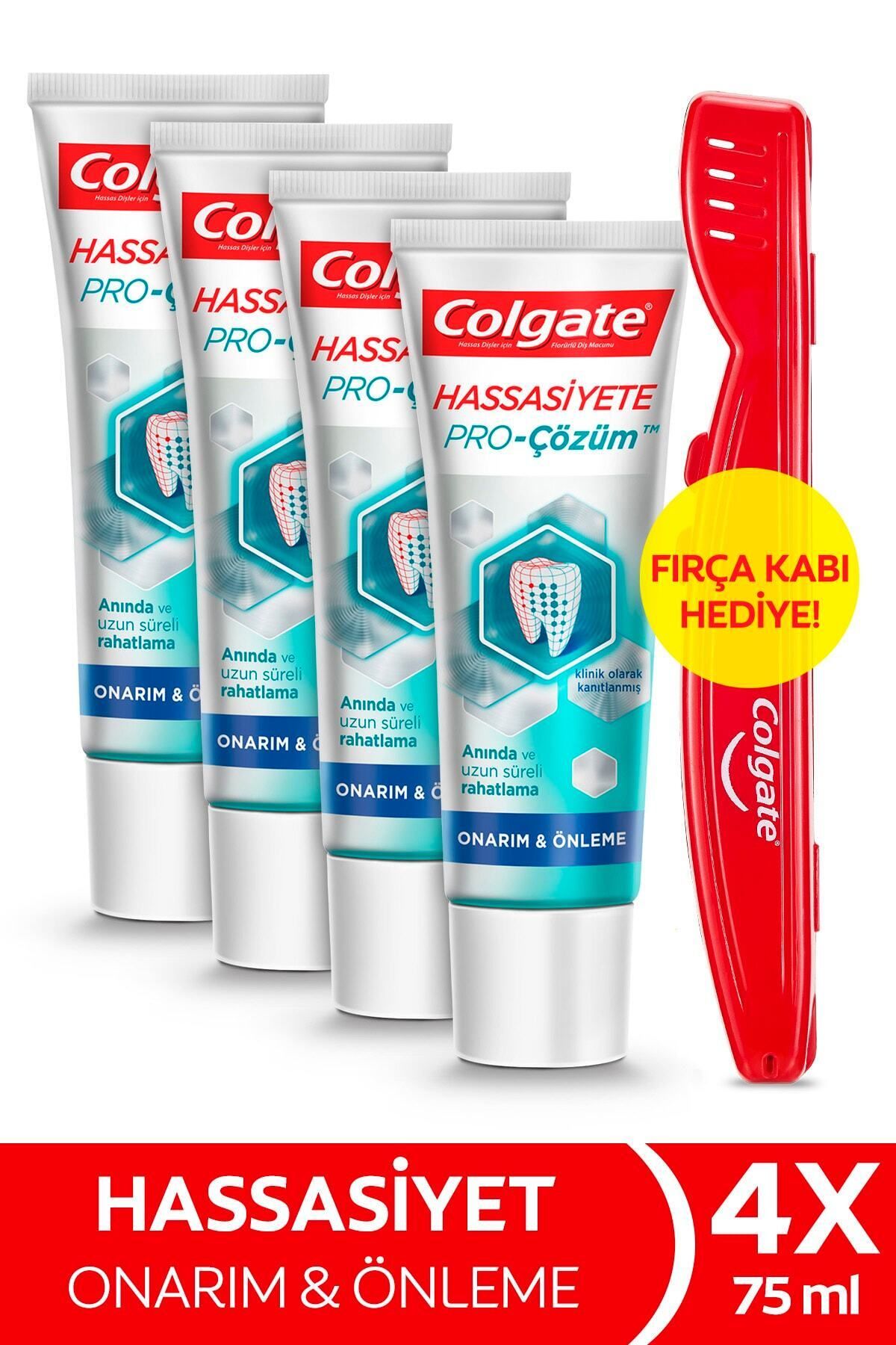 Colgate Hassasiyete Pro Çözüm Onarım ve Önleme Diş Macunu 75 ml x 4 Adet + Fırça Kabı Hediye
