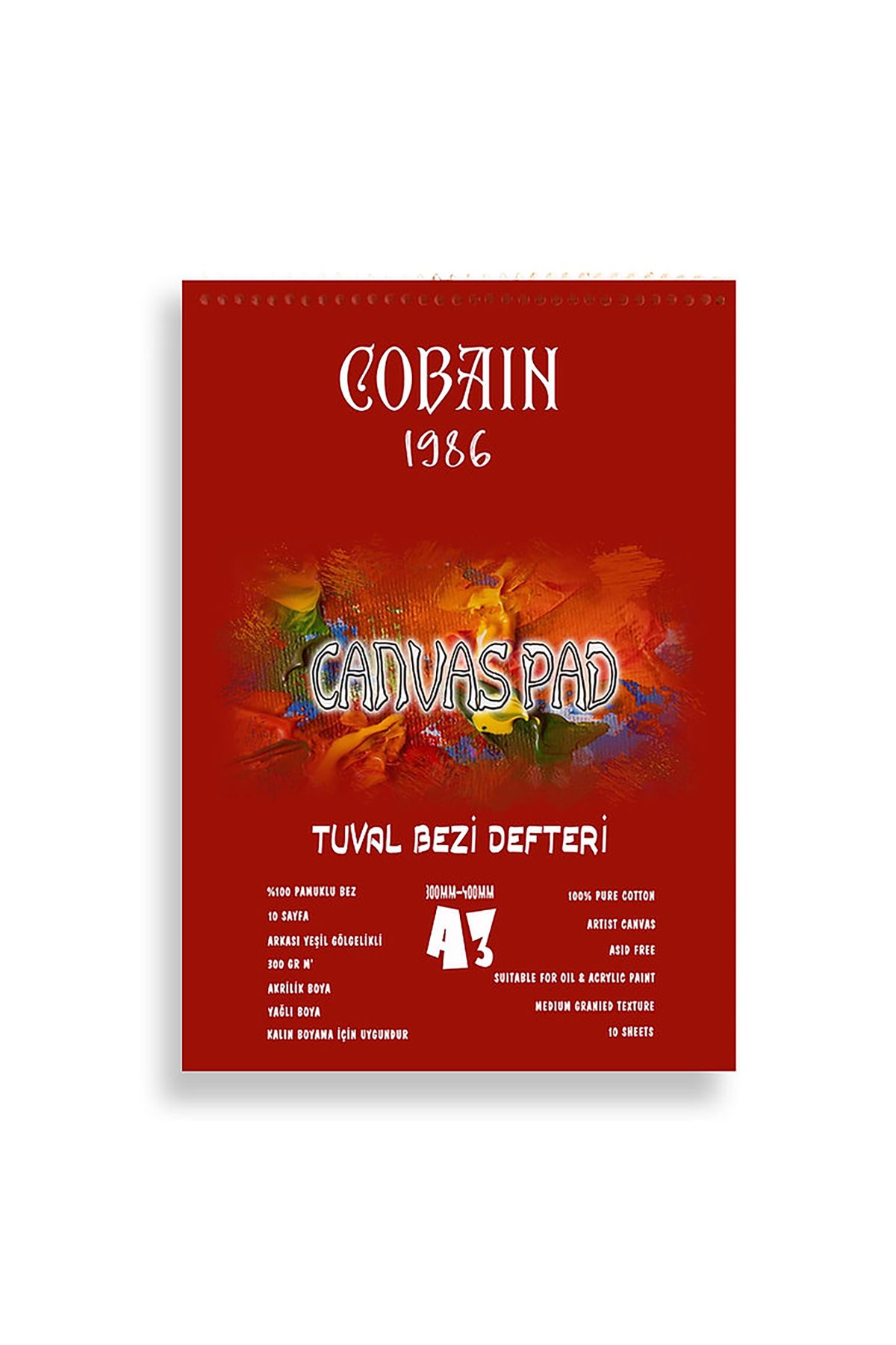 Bordosanat Cobain Tuval Bezi Defteri A3 (300GR GESSOLU) Canvas Pad Ölçü Seçenekli