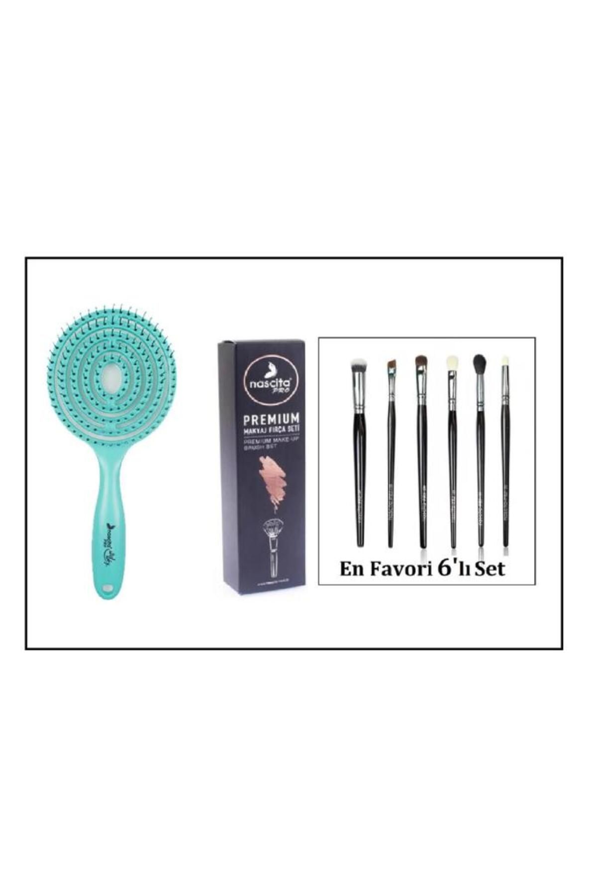 Nascita Pro11 Lollipop Açma/tarama Fırçası Turkuaz & Premıum Nasbrushset110 Makyaj Fırça Seti 6'lı